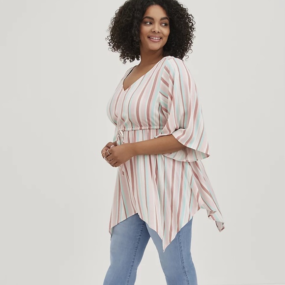 Torrid Babydoll Top - Stretch Challis Stripe Pink Size 1(1X) - Picture 4 of 12